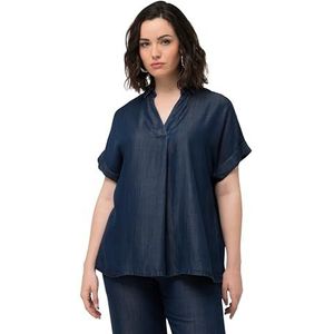 Ulla Popken, Dames grote maten, Lyocell oversized blouse met knoopdetail, blauw, 62/64 NL