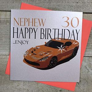 witte katoenen kaarten Nephew 30 Happy Enjoy, Handgemaakte 30e Verjaardagskaart (Orange Sportwagen)
