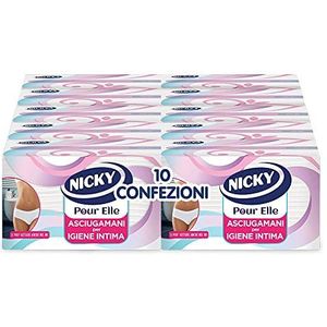Nicky Pour Elle wegwerphanddoeken, 10 verpakkingen met 100 handdoeken, verwijderbaar in het toilet, 2-laags papier, voor intieme hygiëne, geschikt voor menstruatiecyclus, 100% FSC-cellulose