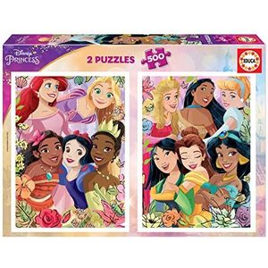 Educa - Disney Princess, 2 puzzels met 500 stukjes met afbeeldingen van Disney, afmetingen: 34 x 48 cm, inclusief Fix-puzzel voor het ophangen van de kant-en-klare puzzel, vanaf 10 jaar (19253)