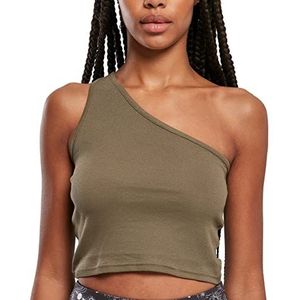 Urban Classics Dames korte sporttop dames cropped asymmetric tanktop, kaki, S