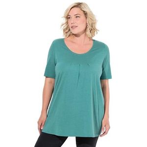Ulla Popken Tuniekshirt voor dames, sierplooien, A-lijn, ronde hals, halflange mouwen, modal tuniekshirt, groen, 42-44