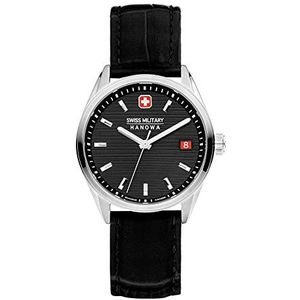 Swiss Military SMWGB2200140 Analoog kwartshorloge voor dames, met leren armband, zwart, Riemen.