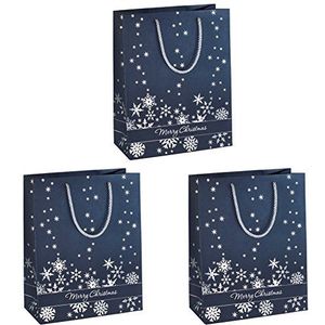SIGEL GT110 grote premium papieren cadeauzakjes | 26 x 33 cm | 3-delige set | met zilveren reliëf | voor Kerstmis | ""Silver Snowflakes