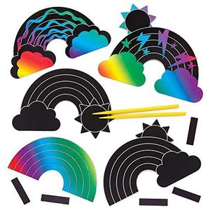 Baker Ross AW422 krasschild-knutselsets""Regenboog"" met magneten (10 stuks) – kleurrijk regenboog-kraspapier – knutselidee voor kinderen,zwart