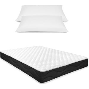 Homey Visco-elastische matras Sleep Pro, omkeerbaar, mijtdicht, antibacterieel en hypoallergeen, visco-elastisch, wit, 150 x 190 cm, 2 kussens 70 cm