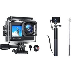 WOLFANG Actie Camera GA120 4K30FPS & Set van Oplaadbare Selfie Stick