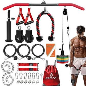 SERTT Kabelpoeliesysteem Gym, Triceps Workout Pulley Systeem voor LAT Pulldown, Biceps Curl, Triceps, Schouders, Rug, Onderarm Workout, Home Gym Gewicht Katrol Systeem voor Squat Rack, Garage, Rood