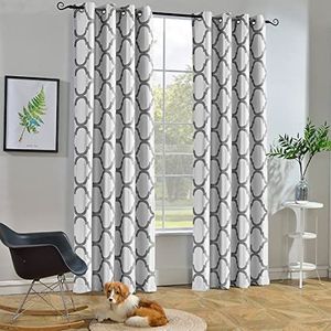 Melodieux Marokkaanse mode thermisch geïsoleerde tule kamer verduisterende gordijnen voor woonkamer, 132 bij 213 cm, Off White/Grey (1 paneel)
