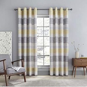 Catherine Lansfield Tallin Stripe Gordijn met ogen, katoen, oker, eyelet gordijn 66 x 54 inch