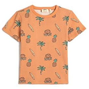 Koton Boys T-shirt bedrukt met korte mouwen, ronde hals, katoen, Oranje design (2d0), 7-8 Jaar