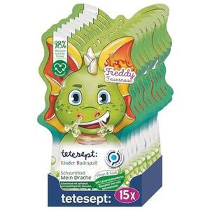tetesept Kinderen badplezier schuimbad Mijn draak met fruitige appelgeur en verzorgende huidreceptuur – drakensterk badschuim en groen water – 15 x 40 ml