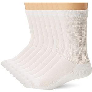 MediPeds mens 8 Pair Diabetic Extra Wide Crew Socks, White, Shoe Size 6-10 US