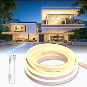 BRIMETI Neon LED-strip 2m buiten waterdicht 230 V buiten 120 LED/M flexibele lichtstrip voor doe-het-zelf flexibele lichtstrip met voeding en controller voor binnen huis keuken (Gelb)