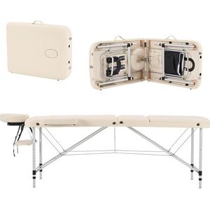 YOUNIKE Professionele opvouwbare massagetafel, 3 zones, aluminium, cosmetica, massagebed, esthetische tafel, draagbaar, met spa, schoonheidssalon, tatoeage, thuis, accessoires, beige