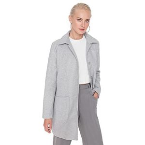 Trendyol Vrouwen Regular Double-breasted overhemd kraag geweven jas, Grijs, 60