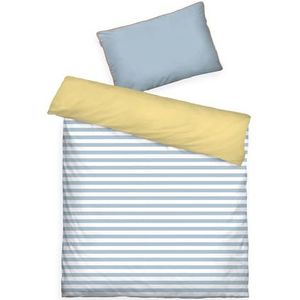 TOM TAILOR Babybeddengoed, percale, 40 x 60 cm + 100 x 135 cm, 100% katoen/percal met omkeerbaar motief en merkritssluiting, hemelsblauw en licht citroen