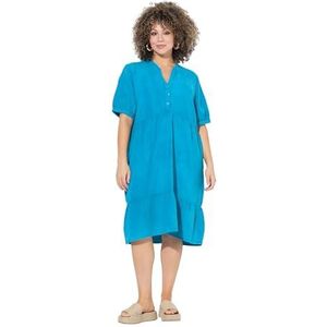 Ulla Popken Dames grote maten grote maten plus size mousseline-jurk, A-lijn, tuniekhals, halve mouwen 838567, Diep aqua, 46-48