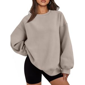 EFAN Oversized fleece hoodie met lange mouwen en ronde hals voor dames, Ruwe koffie, M