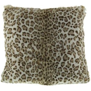 Gözze Luxe woonkussenhoes, design sneeuwluipaard, wit/bruin, 50 x 50 cm, 40075-5151