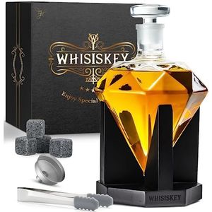 Whisiskey - Whisky Karaf Set – 900 ml – Diamant – Whiskey Decanter - Geschenk voor Mannen - 4 Whiskey Stenen - Schenktuit