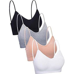 4 Stukks V Hals Cami BH Gewatteerde Naadloze Bralette Bandjes Slaapbeha voor Dames Meisjes (Naadloze Stijl, Groot - X-Groot)