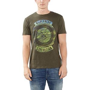 ESPRIT Heren met print slim fit T-shirt, groen (dark khaki 355), 3XL