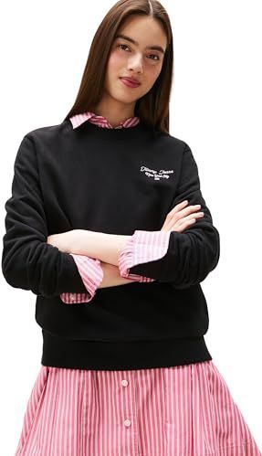TOMMY JEANS Dames TJW REG ESS LOGO 1 CREW EXT DW0DW21960, zwart, XXS, Zwart (zwart), XXS