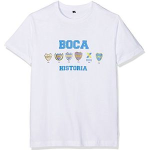 Boca Juniors T-shirt voor heren met Boca-Historia-logo's, maat S, wit.