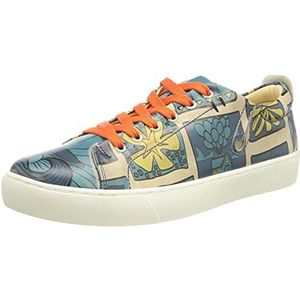 DOGO Femme Cuir Vegan Bleu Baskets - Chaussures de Marche Confortables et Décontractées Faites à la Main, It is a New Day Motif