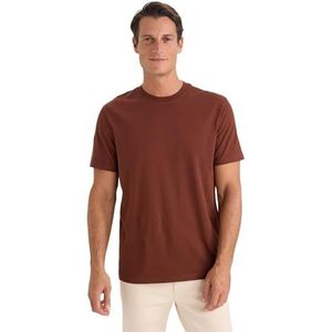 DeFacto Basic T-shirt voor heren, klassiek T-shirt voor mannen, bruin, XS