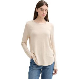 TOM TAILOR Denim T-shirt met lange mouwen voor dames, 33803 - Dusty Sand Beige Melange, L