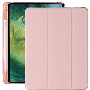 Compatibel met iPad (10,2 inch) tabletbeschermhoes, Y-vormige vouwtas met pensleuf, transparant, roze