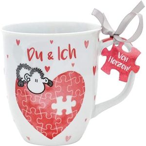 Sheepworld Mok ""Du & Ich"" | Mok voor koffie en thee. Mok met spreuk, perfect als cadeau-idee voor Valentijnsdag | Porseleinen koffiemok | Hartbeker | 45321