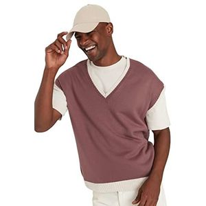 Trendyol Heren V-hals Plain Regular Sweater Vest, Dusty Rose, L, Stoffige Roos, L