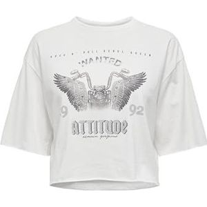 ONLLUCY Life S/S Biker TOP Box JRS, Cloud Dancer/Print: rock Dune, S