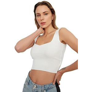 Trendyol Dames ECU Square Collar-gebreide blouse blouse, ecru, medium