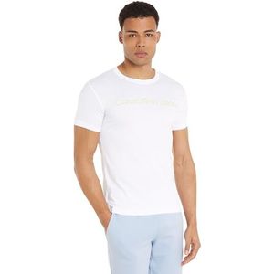 Calvin Klein Jeans Heren T-shirt met korte mouwen Institutioneel Logo Slim Fit, Helder Wit, 3XL grote maten
