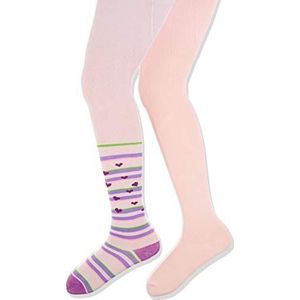 Playshoes Harten en effen met comfortabele tailleband panty (2 stuks) meisjes, roze (Original 900), 98/104 cm