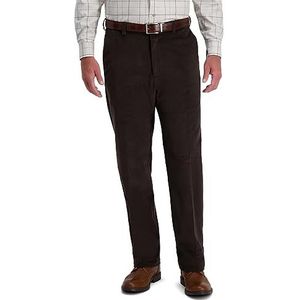 Haggar Men's Corduroy Classic Fit Flat Front Expandable Waistband Pant, Espresso, 32 x 30