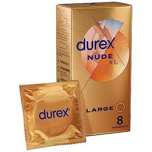 Durex NUDE XL â€“ 8 condooms voor heren, dun en extra breed, nominale breedte 60 mm
