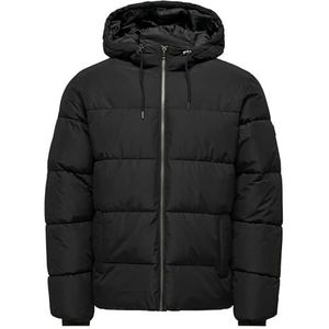 ONLY & SONS Onsmelvin Life Hood Puffer Jacket OTW Vd Gewatteerde jas voor heren, zwart, XXL