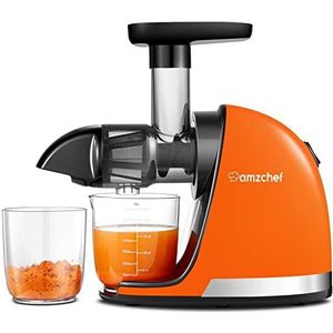 AMZCHEF Juicer Machines - Cold Press Slow Juicer - Masticating Juicer voor Fruit en Groente - Delicate Chew Geen Noodzaak om te Filteren - BPA-vrije Sapcentrifuge met 2 Kopjes en Borstel - Oranje