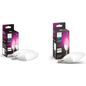 Philips Hue Kaarslamp 2-Pack - E14 - Duurzame LED Verlichting - Smart Lamp & Philips Hue Kaarslamp 1-Pack - E14 - Duurzame LED Verlichting - Smart Lamp -