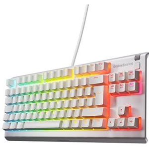 SteelSeries Apex 3 TKL White RGB-gamingtoetsenbord - Compacte TKL-vormfactor - 8-zone RGB-verlichting - Water- en stofbestendig - Fluisterstille gamingschakelaars - UK Layout QWERTY