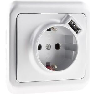 Zenitech, 16A Schuko inbouwstopcontact met USB A, grijs, model Antaria, 3500W vermogen bij 230V, 5VDC 2400mA USB-poort, compatibel met dozen van Ø67x40mm