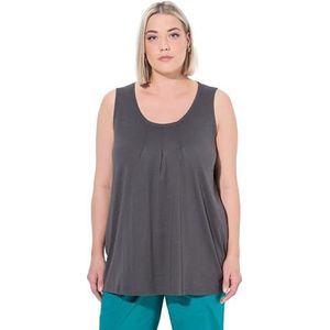 Ulla Popken Dames, sierplooien, A-lijn, mouwloos, modal top, ronde hals, plooien, grafietgrijs, 42-44 Grote maten