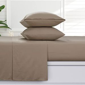 Tribeca Living Flanellen Extra Diep Pocket Sheet Set met Oversized Flat, 100% Katoen, Super Zacht, Warm, Gezellig Beddengoed, Cal King Camel 170TRFLSS1