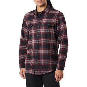 Amazon Essentials Men's Flanellen overhemd met lange mouwen, twee zakken en normale pasvorm, Zwart Bordeauxrood Plaid, XS