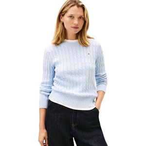 Tommy Hilfiger Dames CO Cable MID GG C-NK LS SWT WW0WW47644 Pullover Sweater, Blauw (Breezy Blue), M, Blauw (Breezy Blue), M